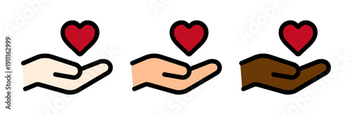 多様性・思いやりを表すハートマークと手のアイコン　赤