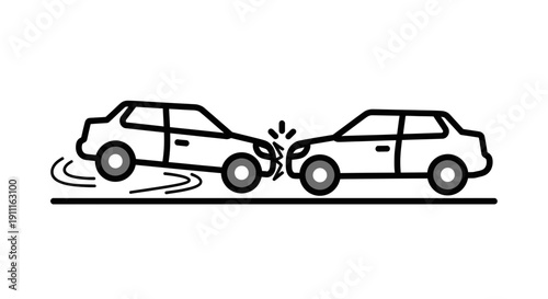 Car accident illustration two vehicles colliding on road cartoon style