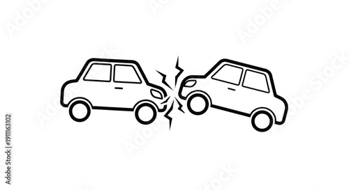 Car accident illustration two vehicles colliding with line art