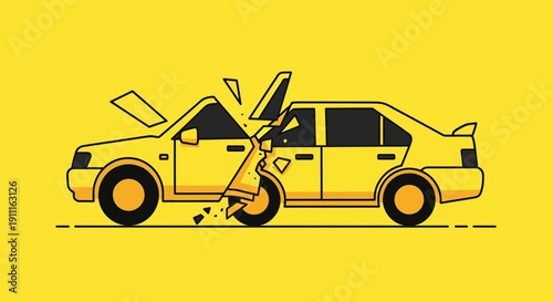 Car accident illustration vector image of a vehicle collision on yellow