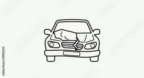 Car accident illustration vehicle damage front view broken collision insurance