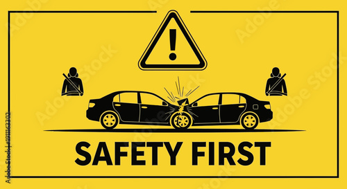 Car accident warning sign collision illustration on yellow background
