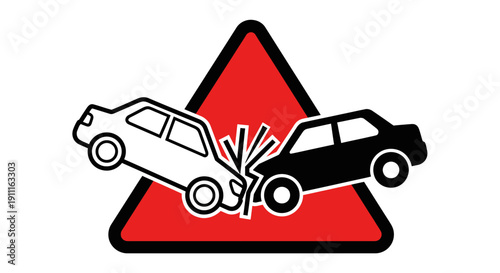 Car accident warning sign collision symbol on red triangle background
