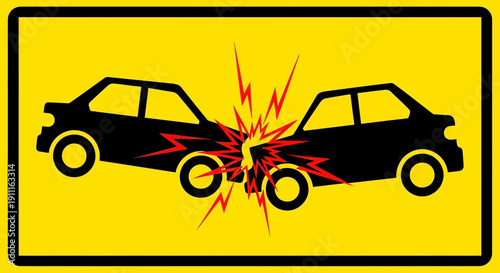 Car accident warning sign illustration on yellow background