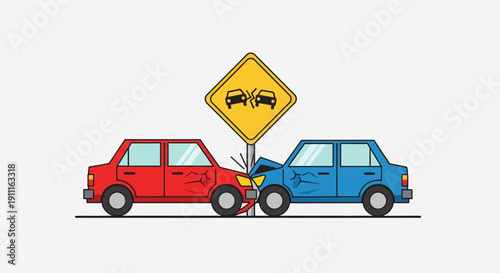 Car accident warning sign illustration road safety and hazard alert