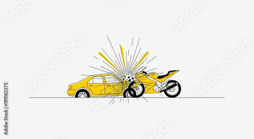 Car and motorcycle collision illustration on a white background accident concept