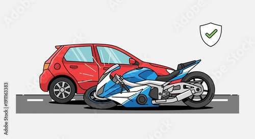 Car and motorcycle collision illustration safety and protection concept