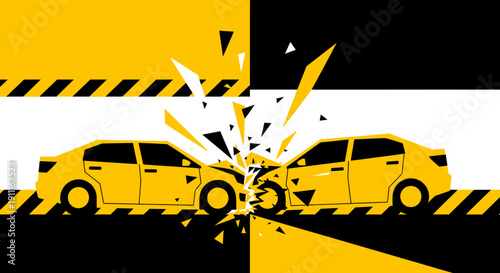 Car collision vector illustration with yellow and black abstract background