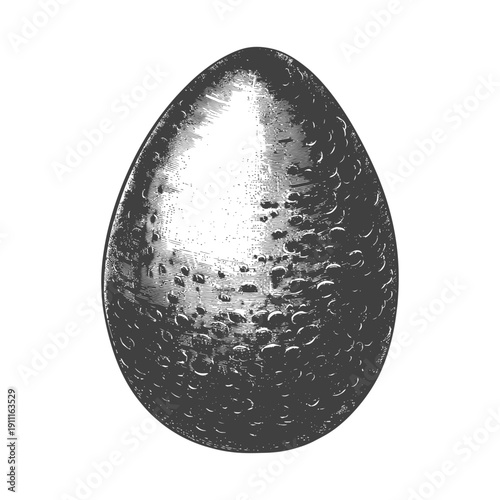 An illustrated artwork depicting an egg with speckled textured surface