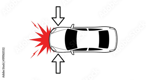 Car crash illustration with arrows and burst effect depicting collision