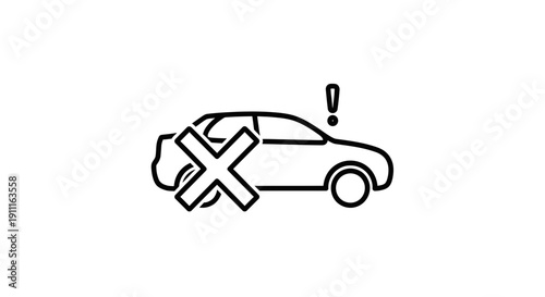 Car symbol with a crossed out sign indicating no entry or problem warning