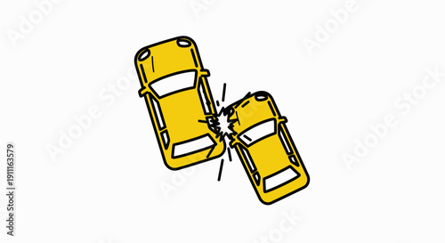 Cartoon collision of two yellow cars depicted in simple vector illustration