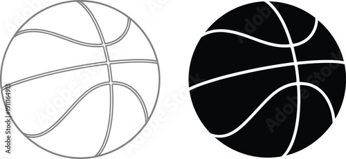 Black and white basketball side by side sports balls line solid fill