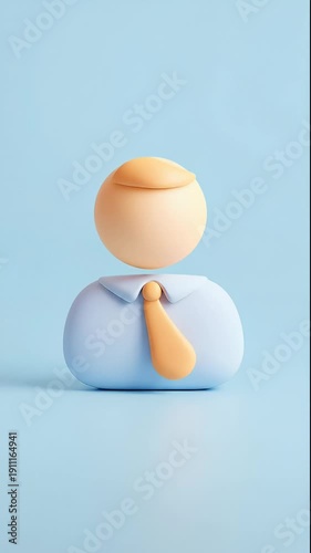 Cute cartoon character in a business suit on a blue background.