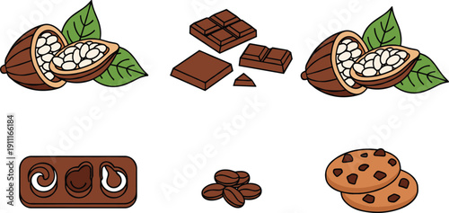 Chocolate and Cocoa Products Flat Vector Set Isolated on White Background