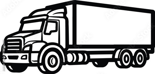 Semi-truck illustration on a white background viewed from the side with detailed graphics and vector art