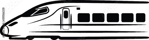 Modern bullet train illustration in motion on railway track from side viewpoint