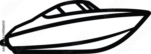Speedboat sailing on calm waters, viewed from the side, illustration