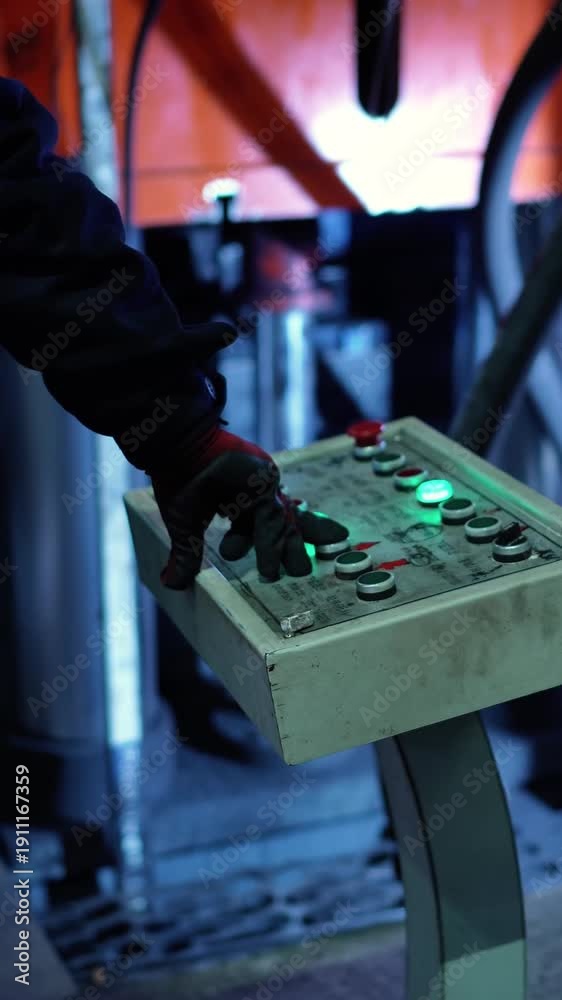 engineer presses a button on the press control panel. train and freight ...