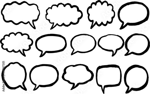 Hand drawn speech bubbles with brush stroke textures and organic shapes for informal dialogue and casual cartoon illustrations on transparent background design