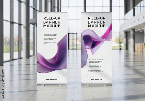 Roll-up banner mockup in business center