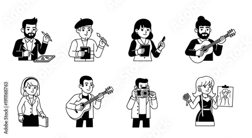 Diverse group of creative individuals pursuing various artistic and professional passions.