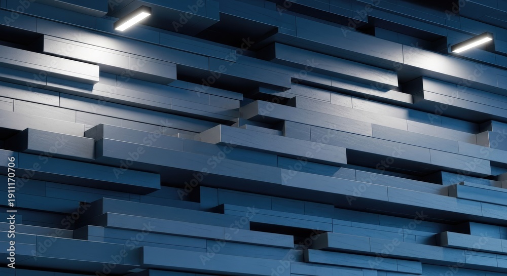 Obraz premium Abstract wall texture with geometric blocks and overhead lighting