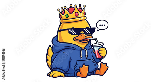 Cool Duck King with Sunglasses and Drink.