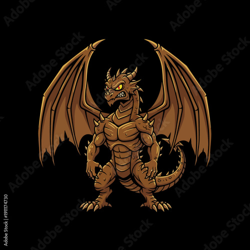 Mighty Dragon Illustration with Spread Wings and Fierce Expression.