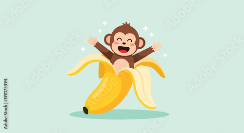 Happy Monkey Emerging from a Peeled Banana.