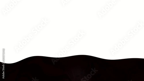Abstract dark brown wave liquid element gently rising toward a bright white background