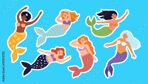 Mermaid Stickers Set Cute Underwater Fantasy Characters Collection