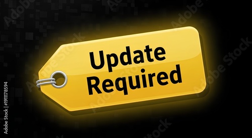 A yellow update required tag on a black background with a glow effect, indicating a notification or alert for an update.