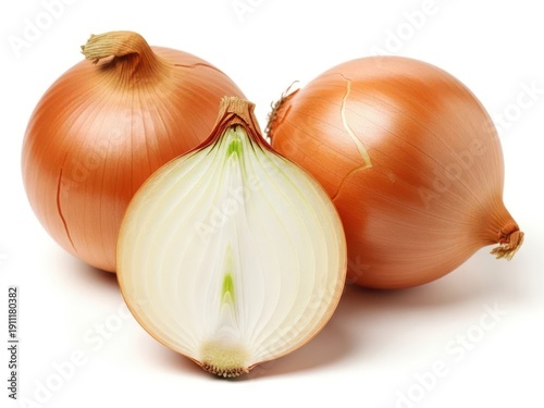 Wallpaper Mural Three brown onions with one cut in half on a white background Torontodigital.ca