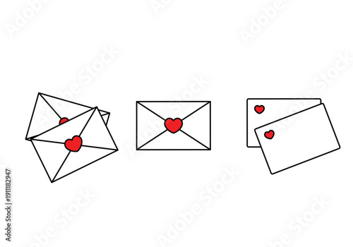 Love message envelope icons with heart set.