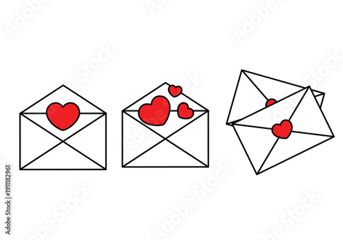 Love message envelope icons with heart set.