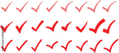 Check tick mark icon set. Cross box x check mark checkbox list vector hand drawn sketch doodle brush marker checklist symbol wrong right circle. hand drawn, grunge