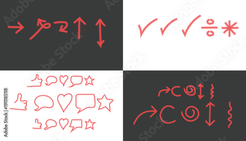 Hand Drawn Symbols. Check tick mark icon set. Cross vector draw hand drawn sketch doodle brush marker checklist symbol