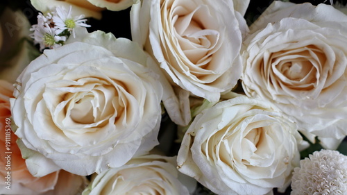 Εκτύπωση καμβά A beautiful white rose bouquet with delicate petals and green leaves makes a per
