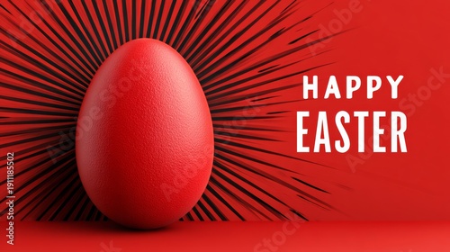 Bold red Easter egg with dynamic rays and text 