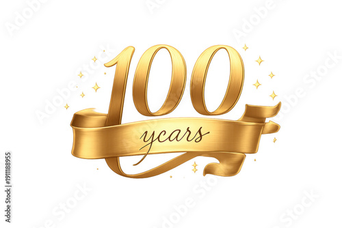 100 years golden anniversary celebration with ribbon