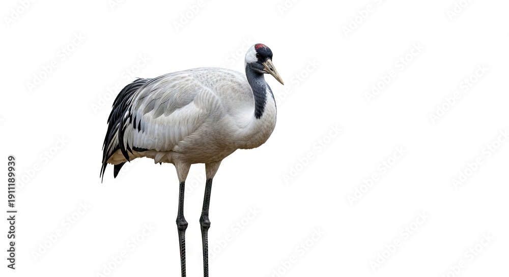 Fototapeta premium Elegant crane bird isolated against white background with copy space