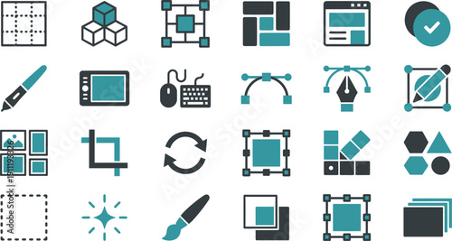 Sleek collection of design and editing interface icons for modern creative applications and visual projects