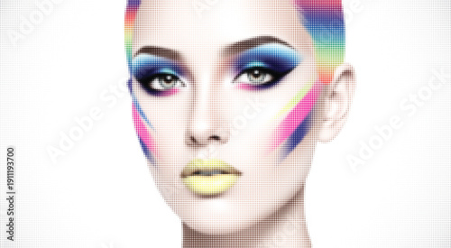 Creative Beauty Portrait with Bold Halftone Color Makeup