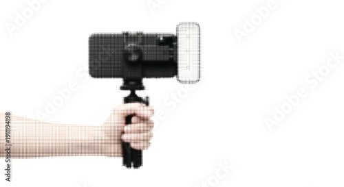Hand Holding Smartphone Gimbal with Halftone Texture Style