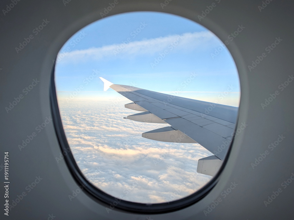Obraz premium Airplane wing seen through a window