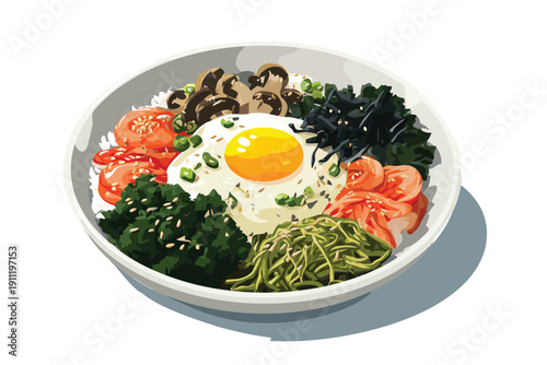 Bibimbap presented on dish isolated