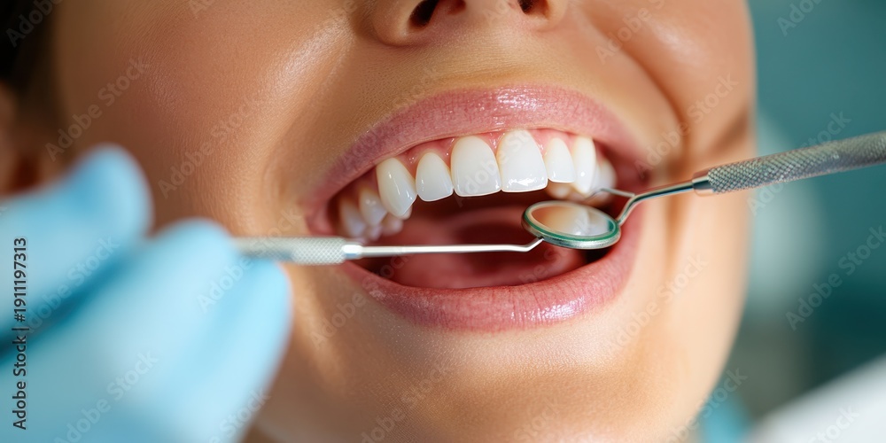 Fototapeta premium Bright smiles at the dentist's office during a cheerful checkup