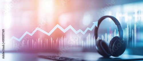 Headphones and Financial Growth Trend Analysis Concept