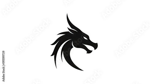 Black dragon head silhouette on white background for design elements